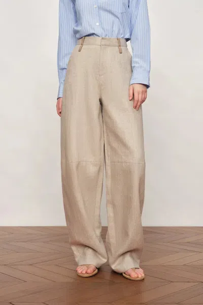 Fabrique Oakley Double Waistband Relaxed-fit Tailored Trousers In Cotton Linen In Neutral