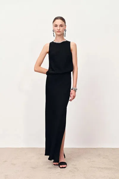 Fabrique Odette Round Neck Hand Sewn Rhinestone Dress In Wrinkle-resistant Fabric In Black