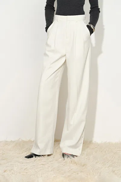 Fabrique Olivia Button Slit Wide Leg Pants In Wool Blend In White