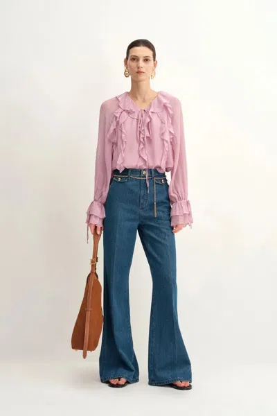 Fabrique Olivia Ruffle Blouse In Silk Crepe In Pink
