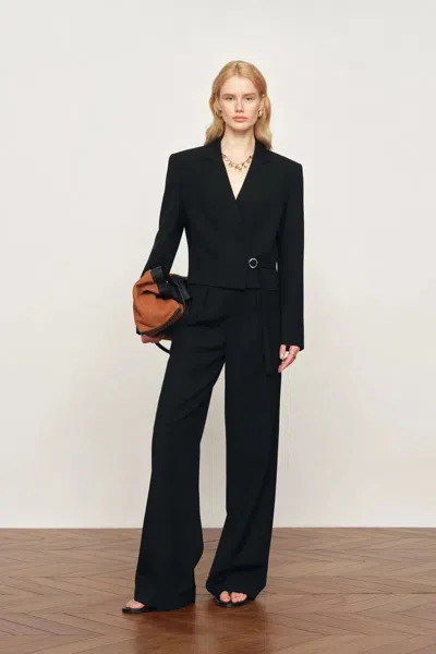 Fabrique Olivia Signature Hand Stitch Blazer And Pants Matching Set In Sheep Wool In Black