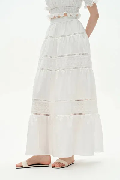 Fabrique Oluka Openwork Embroidery A-line Skirt In Silk-cotton Blend In White