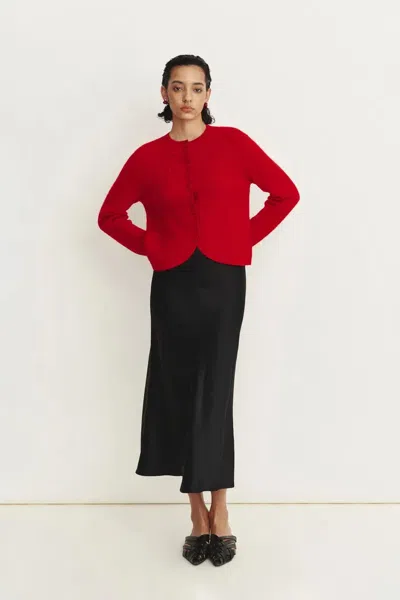 Fabrique Otelie Monochrome Hand Embroidered Cardigan In Baby Alpaca Merino Knit In Red