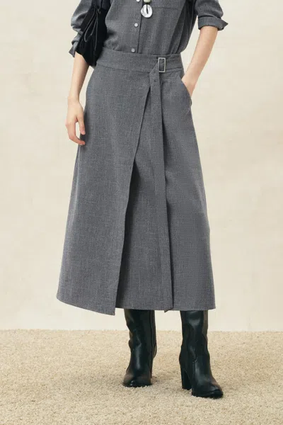 Fabrique Paisley Adjustable Wrap Skirt In Grey