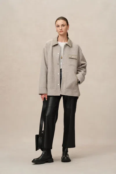 Fabrique Paladini Shirt-style Jacket In Wool Twill In Gray