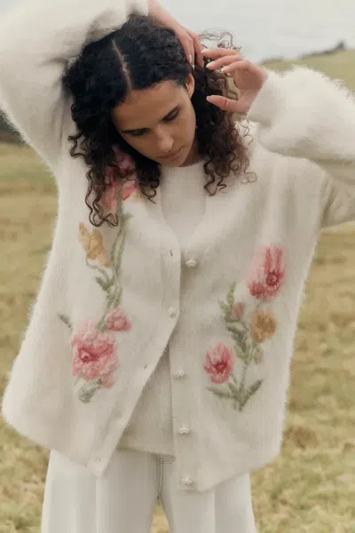 Fabrique Papaver 3d Floral Embroidered Cardigan In  In Alpaca Blend Knit In Multi