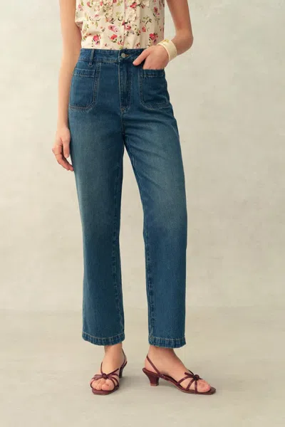 Fabrique Paz Crop Jeans In Cotton Denim In Blue