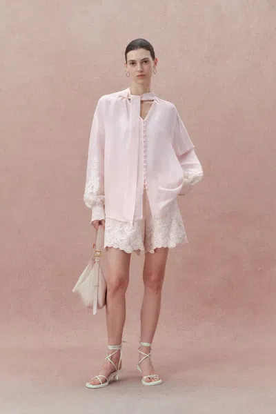 Fabrique Paz Pink Embroidered Blouse In Silk-linen Blend
