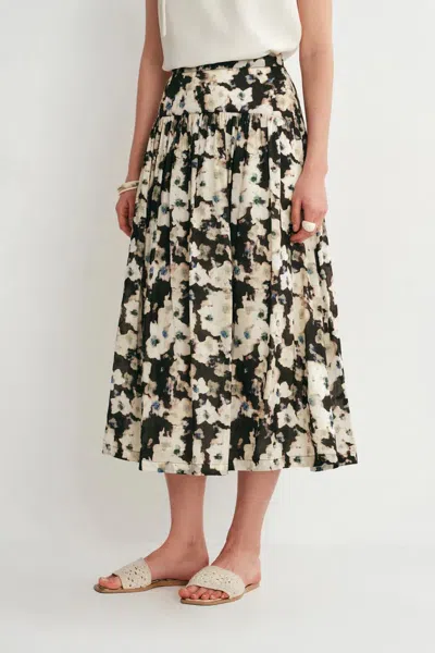 Fabrique Pearl Tiered Flora Skirt In Silk-linen In Multi