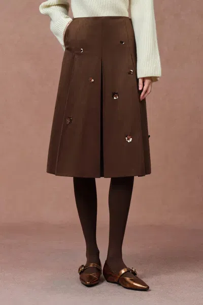 Fabrique Peggy Pleated Beaded Skirt In Faux Suede