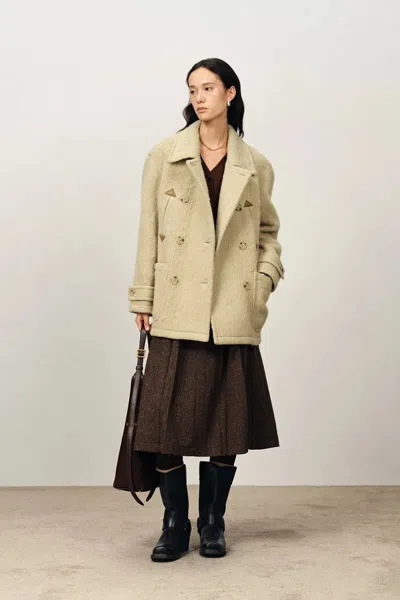 Fabrique Penny Wind Guard Wool Caban Coat In Heavy Merino Alpaca Blend In Yellow