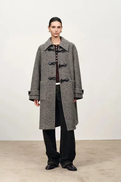 Fabrique Pentlow Convertible Hood Duffle Coat In Merino Wool Knit In Gray