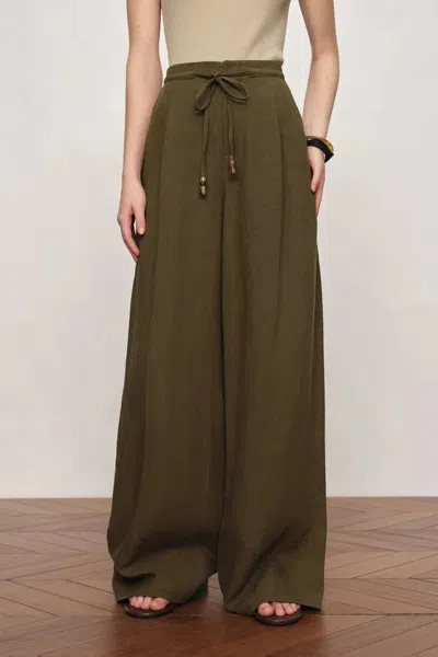 Fabrique Perla Beaded Drawstring Wide Leg Pants In Hemp In Green