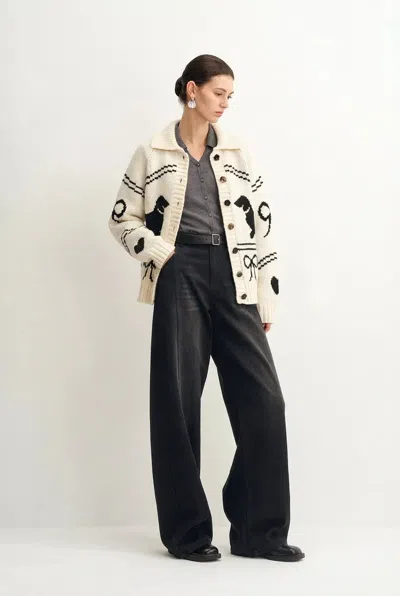Fabrique Perla Dachshunds Jacquard Cardigan In Chucky Merino Wool Knit In Multi