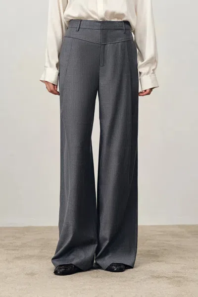 Fabrique Phoebe Front V Shaped Trousers In Fine Wool Silk Blend Suiting In Gray