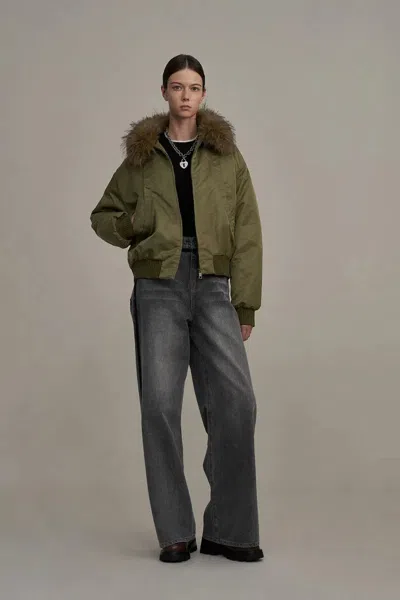 Fabrique Pinsya Fur Collar Water-repellent Down Jacket In White Duck Down In Green