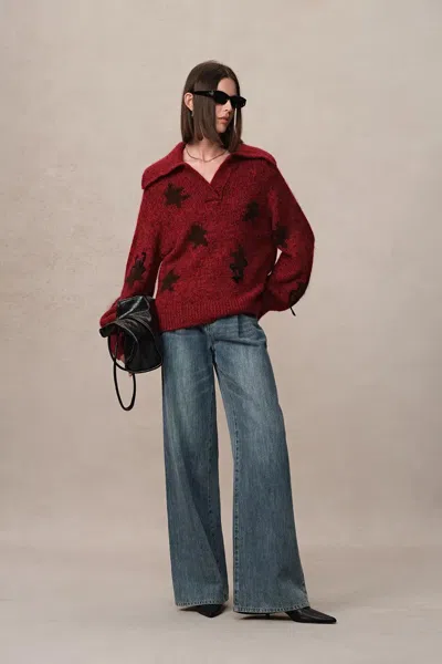 Fabrique Polaris Les Amis Turtleneck Sweater In Chunky Alpaca-wool Blend In Red