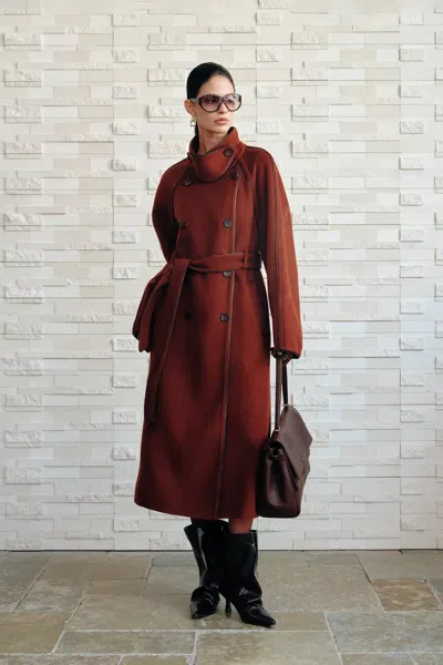 Fabrique Ponente Pu Trim Wool Trench Coat In Double-face Merino Wool