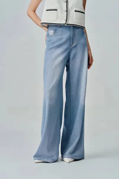 Fabrique Prevernae Washed Wide-leg Jeans In Cotton Denim In Blue