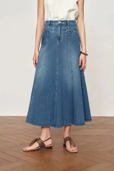 Fabrique Quilla A-line Midi Skirt In Cotton Denim In Blue