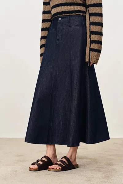 Fabrique Quilla Pocket Midi Skirt In Cotton Denim In Blue