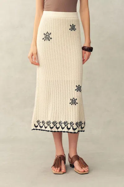 Fabrique Rania Hand Crochet Embroidery Skirt In Cotton Yarn In Multi