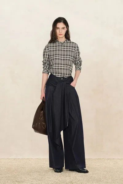 Fabrique Raven Plaid Mock Neck Tie Back Shirt In Multi