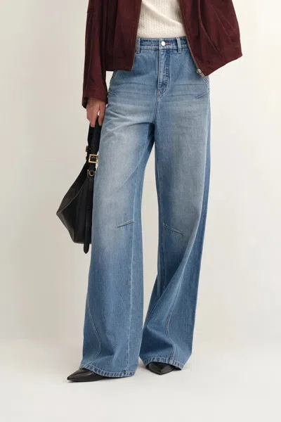Fabrique Rex Wide Leg Jeans In Cotton Denim In Blue