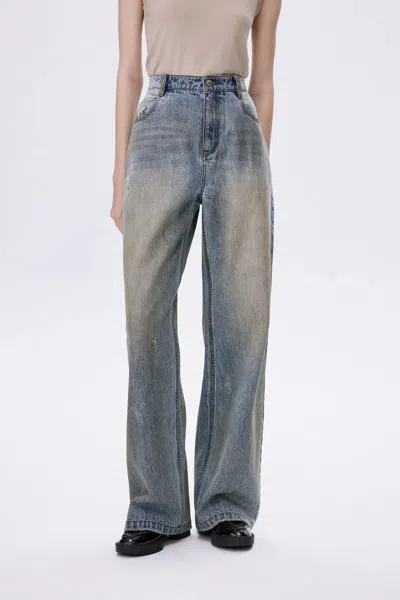 Fabrique Rhea Distressed Jeans In Cotton Denim In Blue