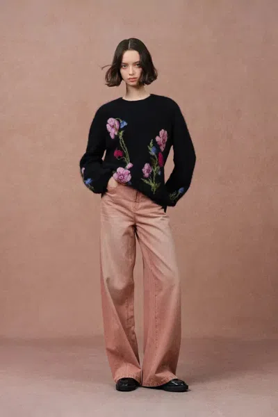 Fabrique Rhoeadine 3d Jacquard Embroidered Sweater In Black