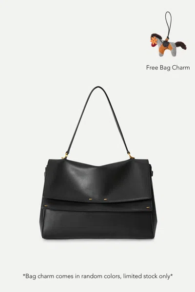 Fabrique Rialto Double Flap Handbag In Calfskin Leather In Black