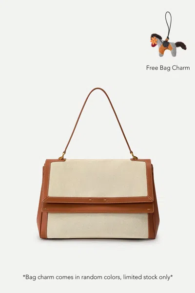 Fabrique Rialto Double Flap Handbag In Nappa Leather & Water-resistant Canvas