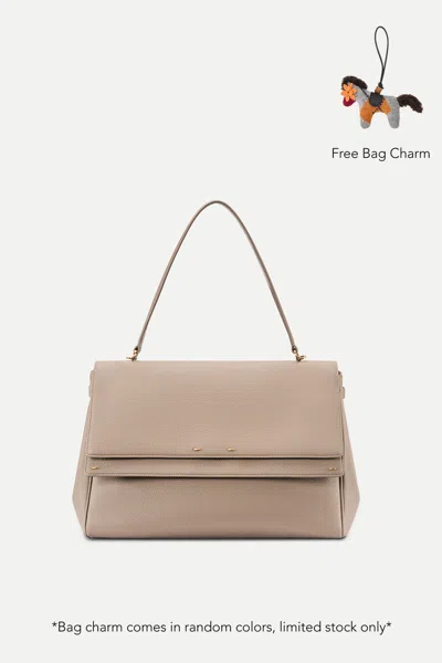 Fabrique Rialto Double Flap Handbag In Pebble-grain Top-grain Cowhide Leather In Gray