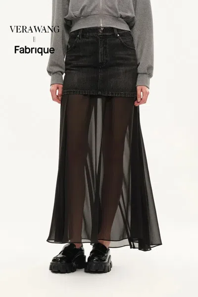 Fabrique Riddle Denim And Semi Transparent Skirt Set In Thin Denim In Black
