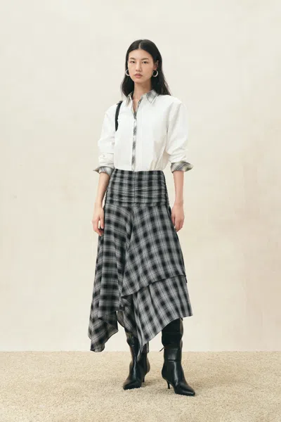 Fabrique Riley Plaid Embroidery Oversized Shirt In Cotton Poplin In White