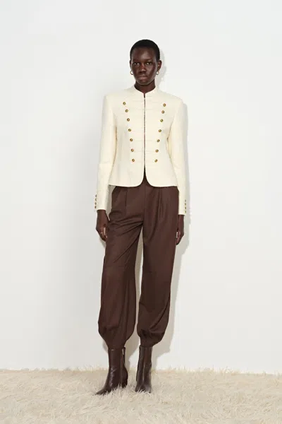 Fabrique Riley Textured Napoleonic Jacket In Wool Tweed In Neutral