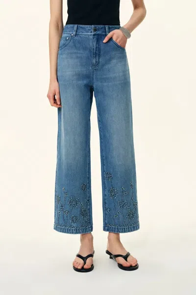 Fabrique Rodeo Embellished Crop Jeans In Cotton Denim In Blue
