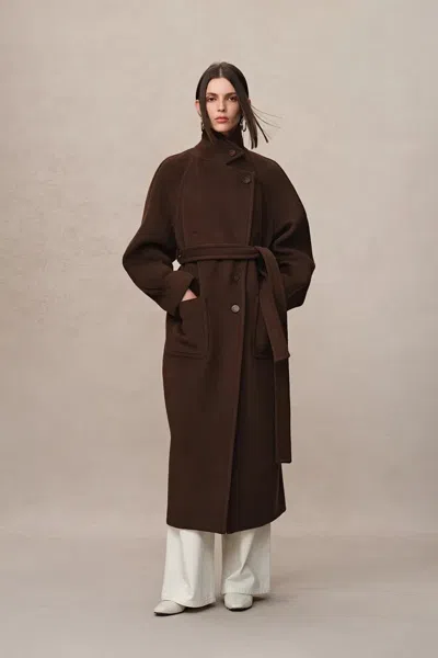 Fabrique Rond Maxi Lapel Long Coat In Merino Cashmere Blend