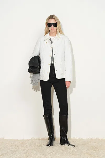 Fabrique Rory Cropped Quilted Jacket With Corduroy Collar In White