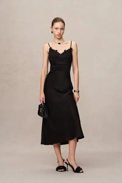 Fabrique Rosa Lace Panel Slip Dress In Premium Japanese Soalon™ In Black