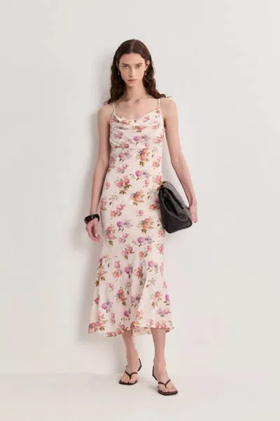 Fabrique Rosalba Woven Halter Neck Dress In 21mm Mulberry Silk In Pink