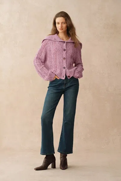 Fabrique Rosalina Convertible Shawl Collar Cardigan In Merino Wool Cable Knit In Pink
