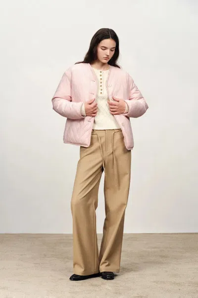 Fabrique Rosalind Collarless Quilted Jacket In High-density Down-proof In Pink