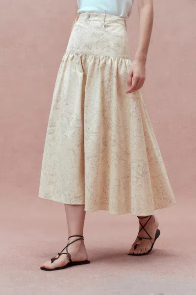 Fabrique Rose Pleated Denim Skirt In Cottonseed Hull Denim In White