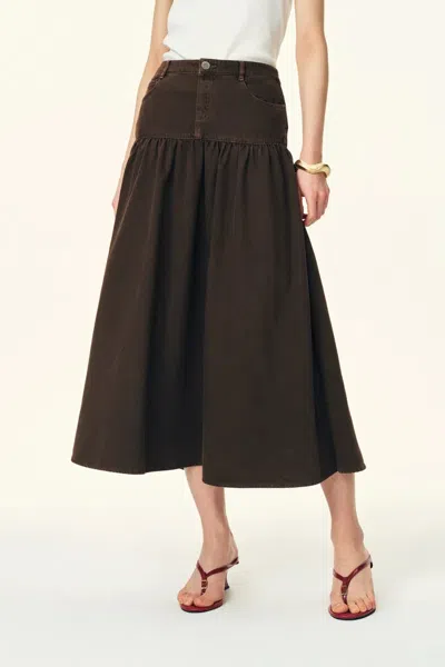 Fabrique Rose Pleated Midi Skirt In Thin Denim In Brown