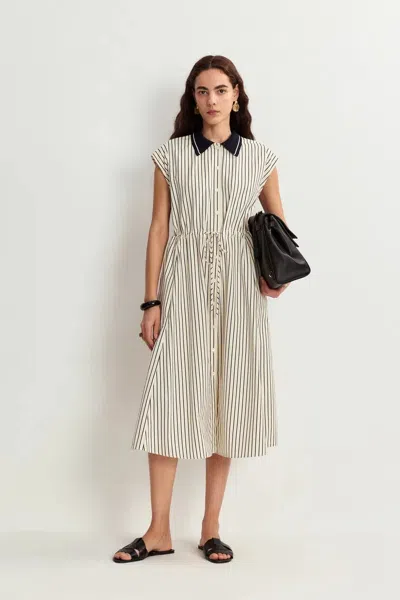 Fabrique Rosent Stripe Dress In Cotton Poplin In White