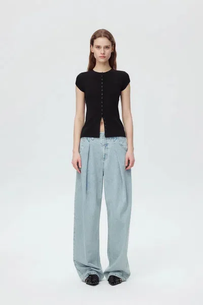 Fabrique Row Slim Fitt Top In Rayon Blend Knit In Black