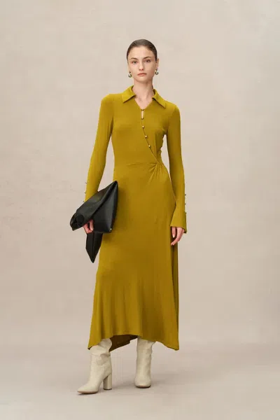 Fabrique Ruby Knotted Dress In Wool-thermolite Blend In Yellow