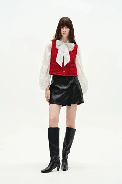 Fabrique Ruby Red Handmade Silky Ribbon Tweed Vest