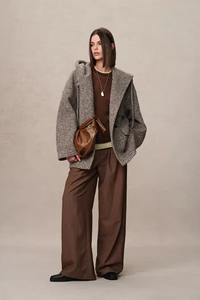 Fabrique Rue Hooded Long Coat In Ultra-light Wool Bouclé